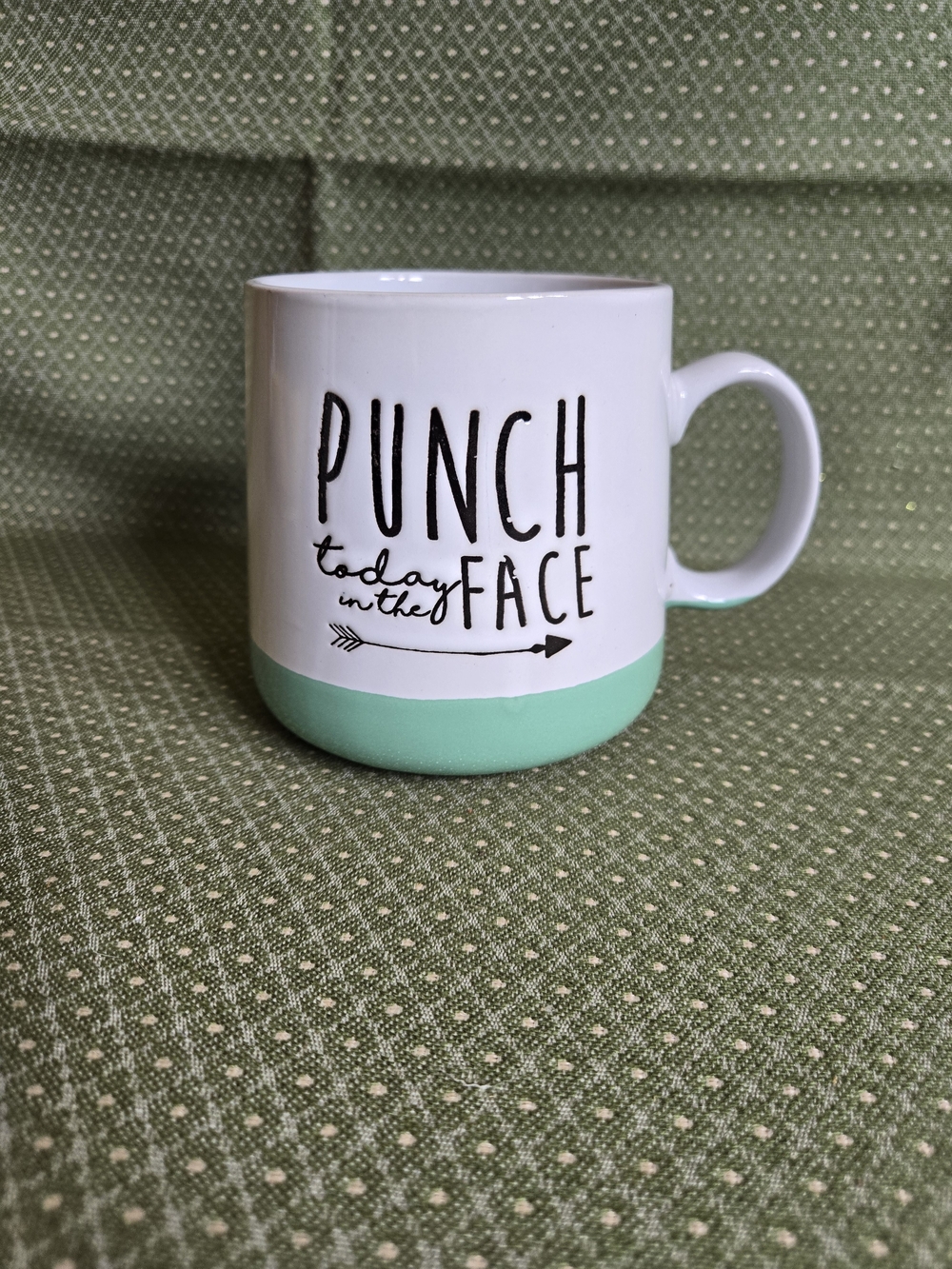 'Punch Today in the Face' Ceramic Mug with Mint Green Wide Bottom - Picture 2 of 8